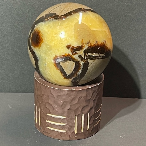 Polished DRAGON SEPTARIAN Crystal Calcite GEODE SPHERE - Picture 3 of 4
